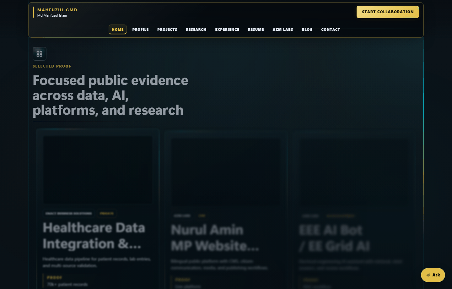 CEO AZM Labs Portfolio responsive screen 9