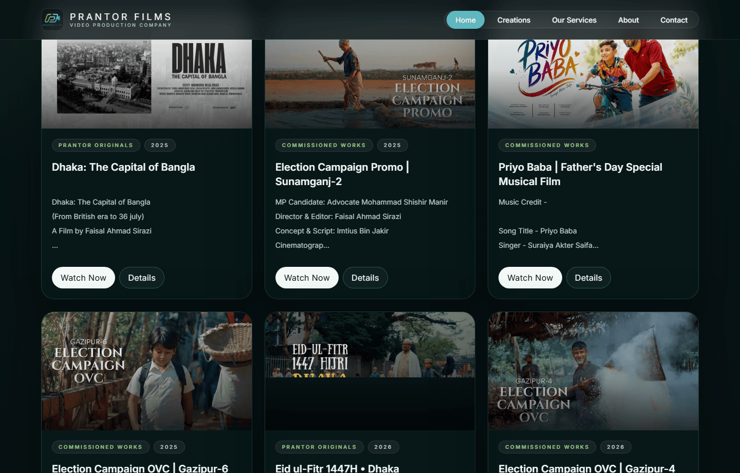 Prantor Films original desktop portfolio