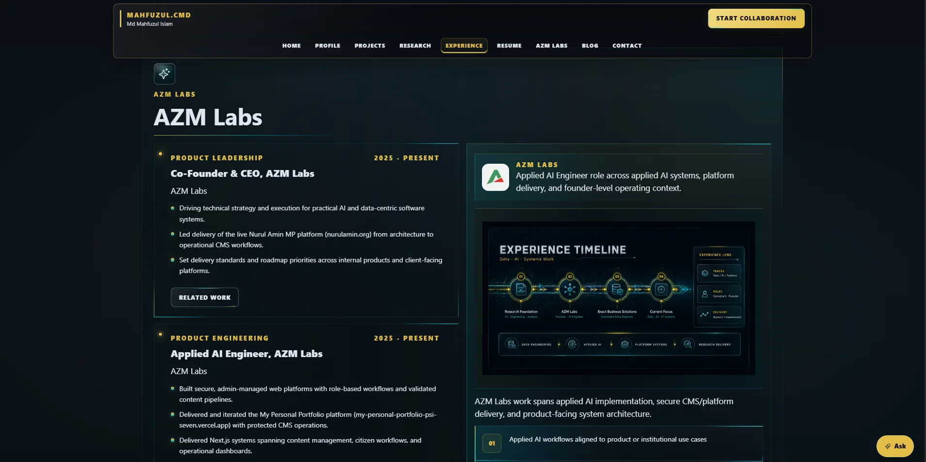 CEO AZM Labs Portfolio responsive screen 7